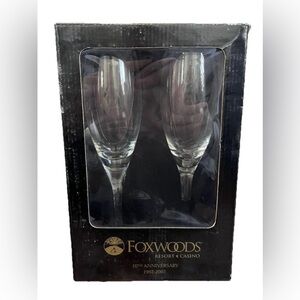 Foxwoods Casino Champagne Glass Flute 10th Anniversary Set New Vintage 1992 2002